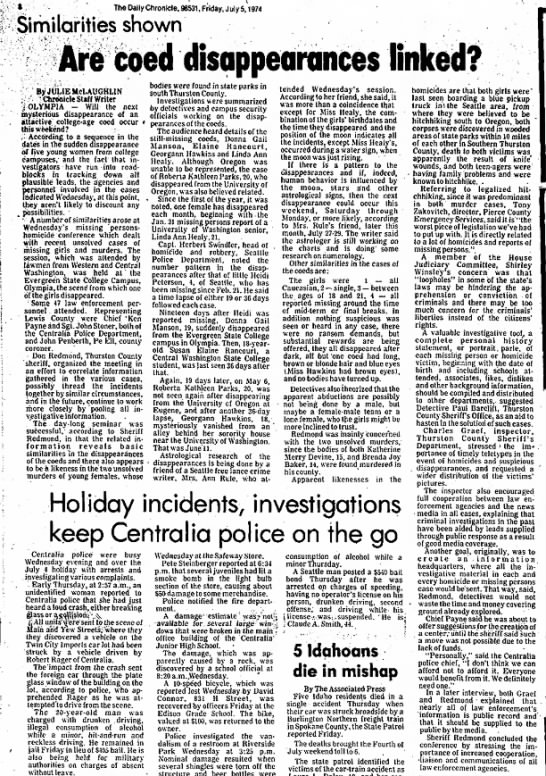 An article mentioning Brenda Baker published by The Daily Chrinicle on July 5, 1974.
